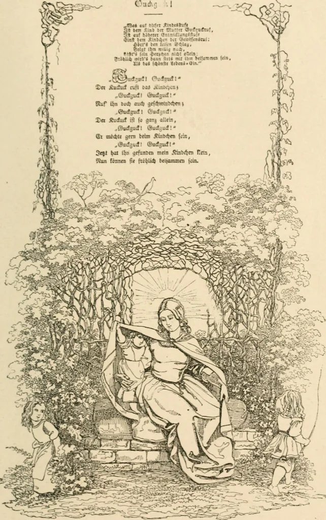 An illustration from Mother's songs, games and stories : Fröbel's "Mutter- und Kose-Lieder", 1888, leaf 138