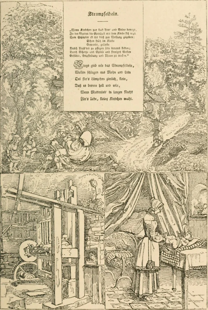 An illustration from Mother's songs, games and stories : Fröbel's "Mutter- und Kose-Lieder", 1888, leaf 50