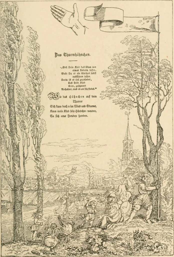 An illustration from Mother's songs, games and stories : Fröbel's "Mutter- und Kose-Lieder", 1888, leaf 54