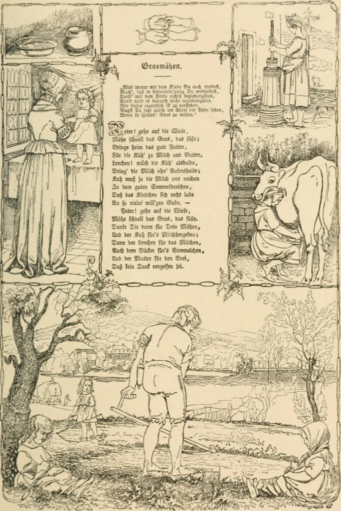 An illustration from Mother's songs, games and stories : Fröbel's "Mutter- und Kose-Lieder", 1888, leaf 62