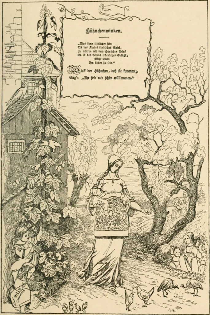 An illustration from Mother's songs, games and stories : Fröbel's "Mutter- und Kose-Lieder", 1888, leaf 64