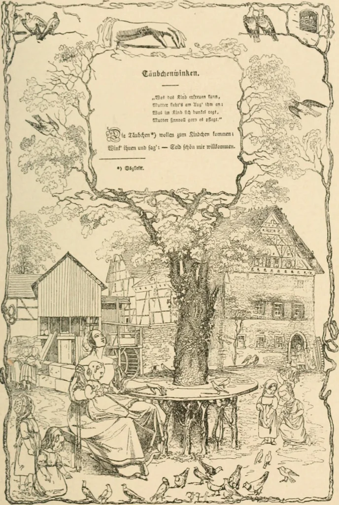An illustration from Mother's songs, games and stories : Fröbel's "Mutter- und Kose-Lieder", 1888, leaf 66
