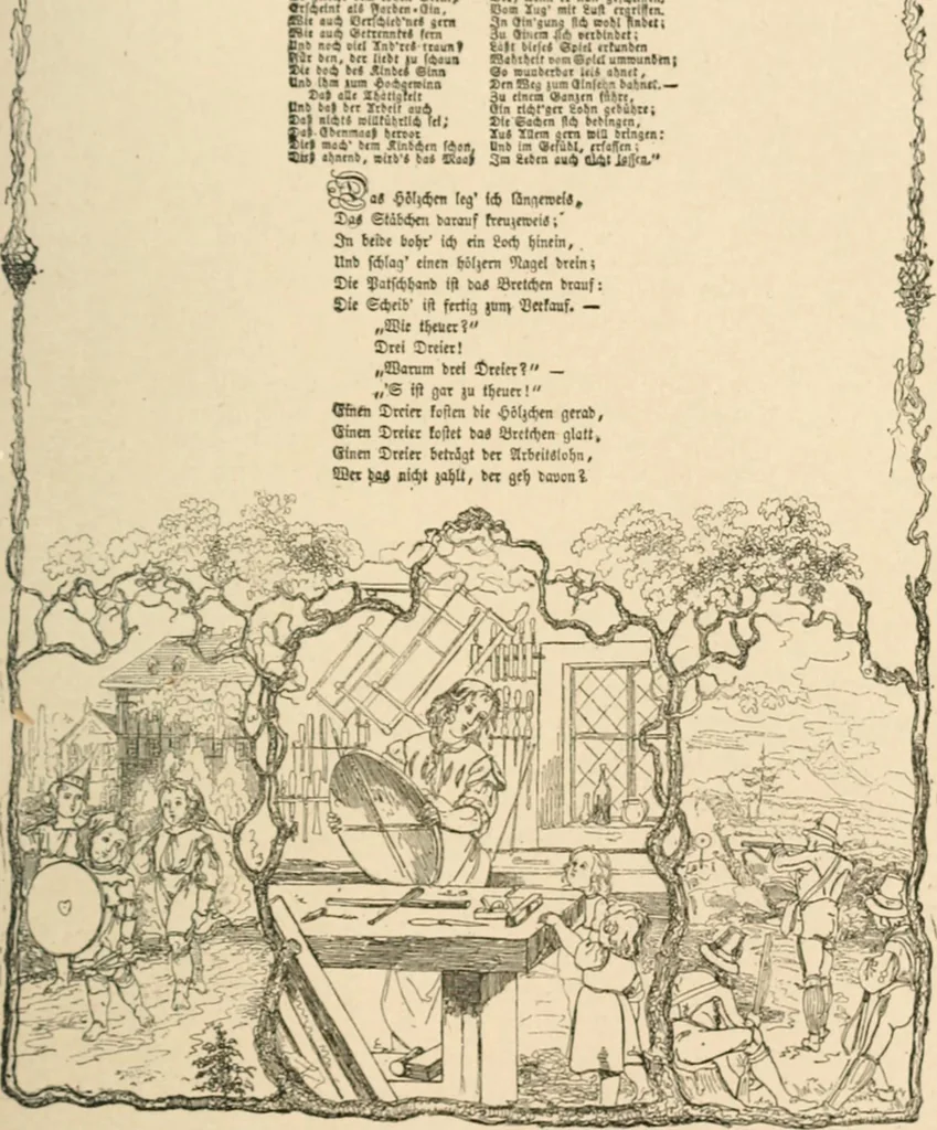 An illustration from Mother's songs, games and stories : Fröbel's "Mutter- und Kose-Lieder", 1888, leaf 70