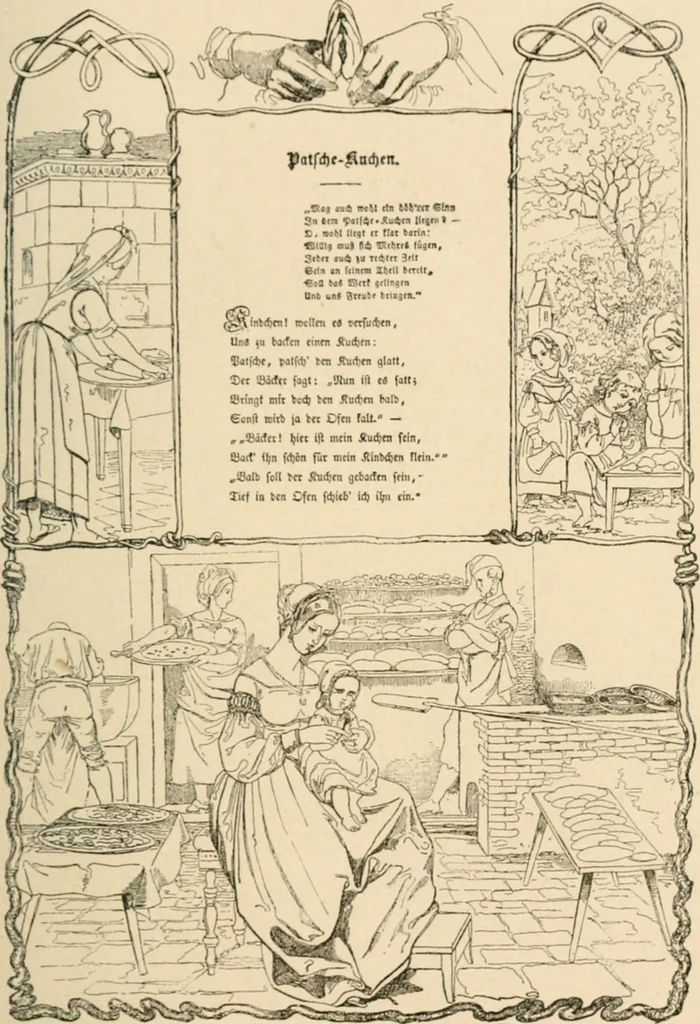 An illustration from Mother's songs, games and stories : Fröbel's "Mutter- und Kose-Lieder", 1888, leaf 72