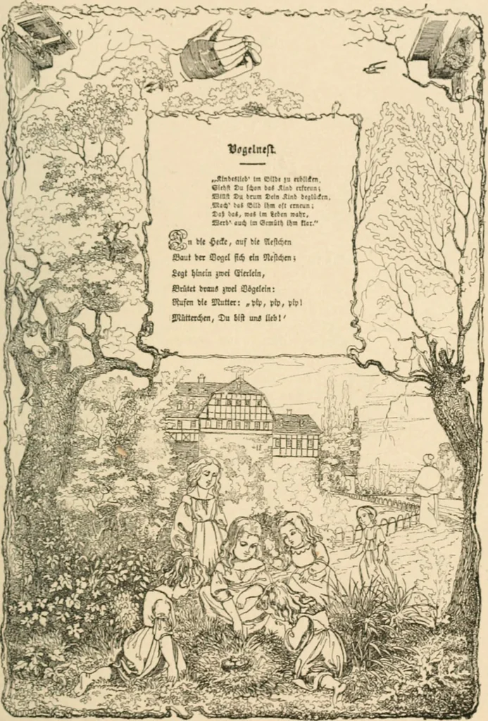 An illustration from Mother's songs, games and stories : Fröbel's "Mutter- und Kose-Lieder", 1888, leaf 74