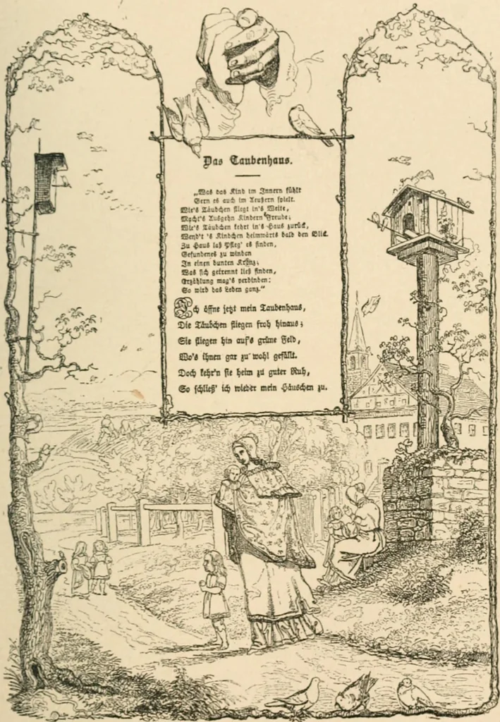 An illustration from Mother's songs, games and stories : Fröbel's "Mutter- und Kose-Lieder", 1888, leaf 78