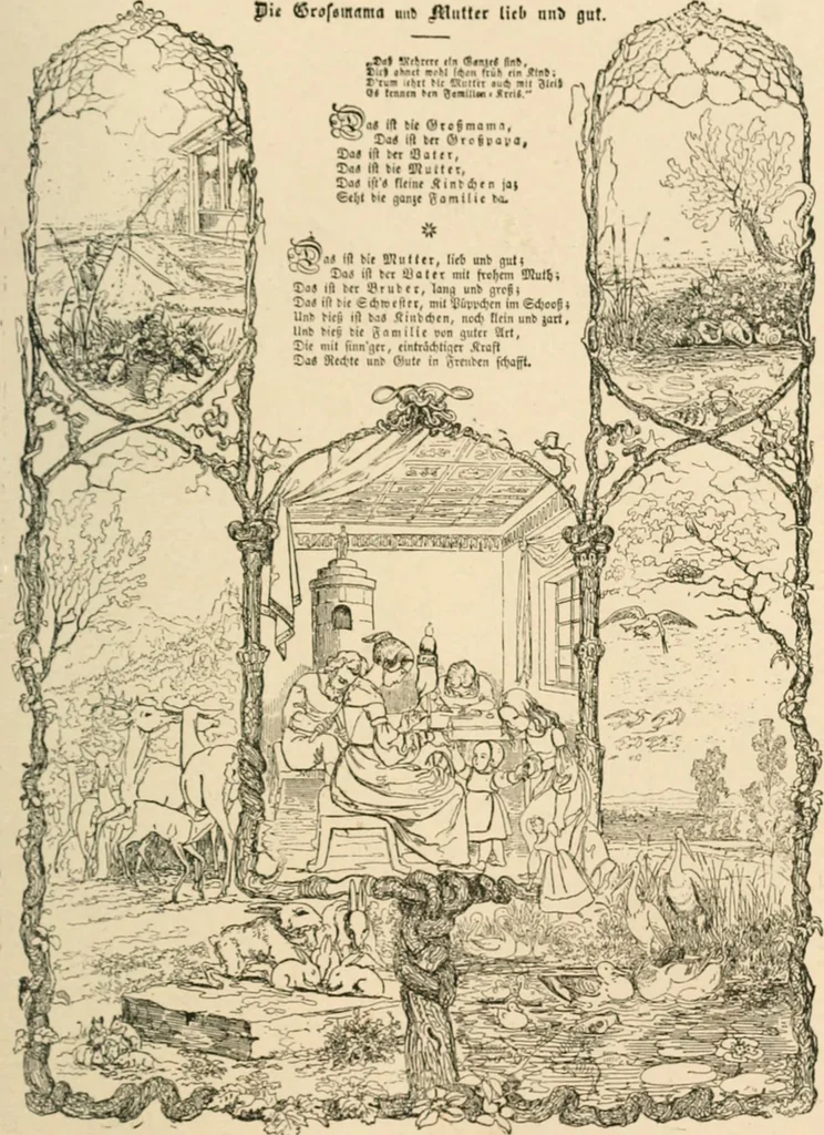 An illustration from Mother's songs, games and stories : Fröbel's "Mutter- und Kose-Lieder", 1888, leaf 84