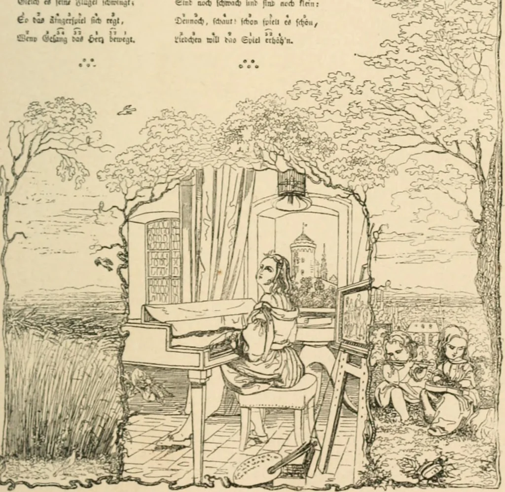An illustration from Mother's songs, games and stories : Fröbel's "Mutter- und Kose-Lieder", 1888, leaf 88