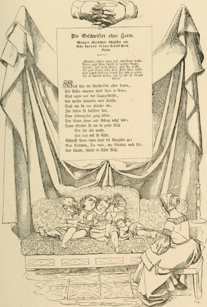 An illustration from Mother's songs, games and stories : Fröbel's "Mutter- und Kose-Lieder", 1888, leaf 90