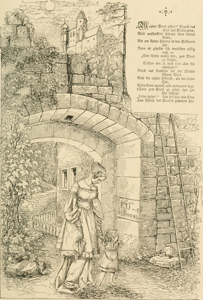 An illustration from Mother's songs, games and stories : Fröbel's "Mutter- und Kose-Lieder", 1888, leaf 96