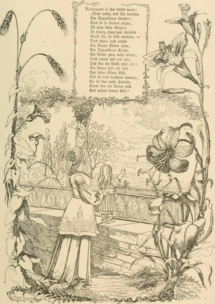 An illustration from Mother's songs, games and stories : Fröbel's "Mutter- und Kose-Lieder", 1888, leaf 98