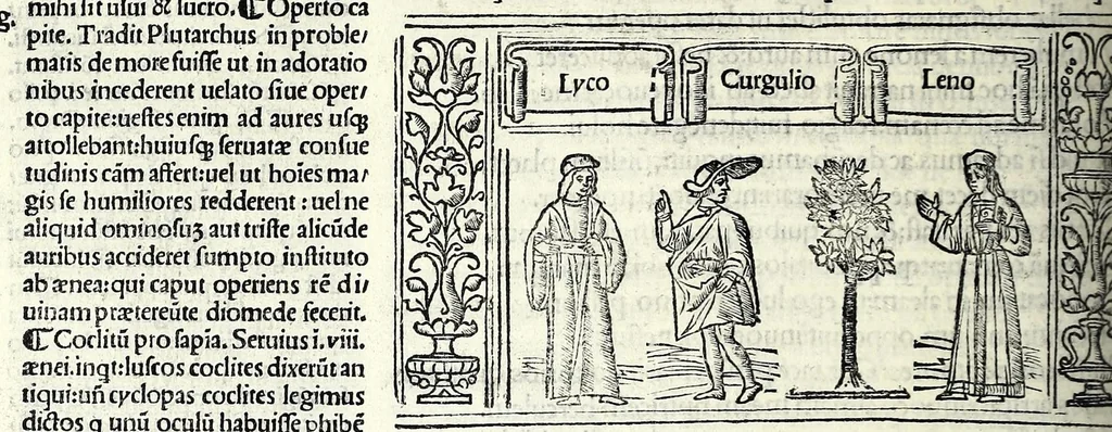 An illustration from M. Plauti linguae latinae principis comoediae XX recens ex collatione multorum codicum : q[ui] tum calamo scripti tum formulis excusi habeba[n]tur singulari diligentia recognitae : item eaedem comoediae o[mn]ibus fere locis co[m]mentationibus ornantur, 1511, leaf 190