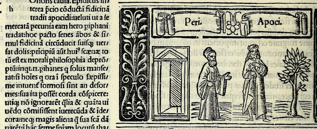 An illustration from M. Plauti linguae latinae principis comoediae XX recens ex collatione multorum codicum : q[ui] tum calamo scripti tum formulis excusi habeba[n]tur singulari diligentia recognitae : item eaedem comoediae o[mn]ibus fere locis co[m]mentationibus ornantur, 1511, leaf 254