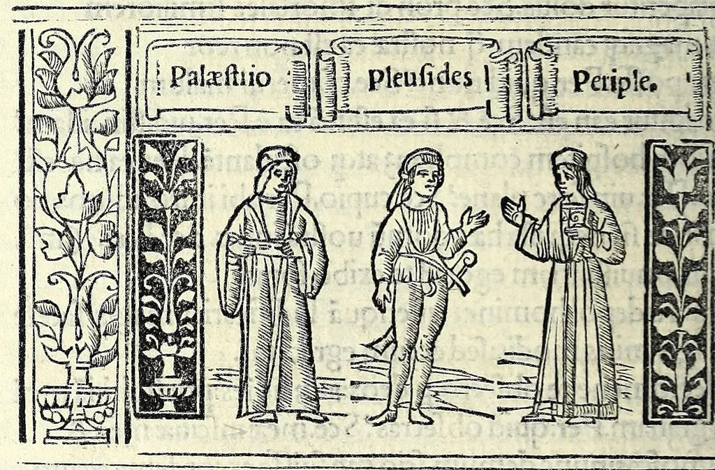 An illustration from M. Plauti linguae latinae principis comoediae XX recens ex collatione multorum codicum : q[ui] tum calamo scripti tum formulis excusi habeba[n]tur singulari diligentia recognitae : item eaedem comoediae o[mn]ibus fere locis co[m]mentationibus ornantur, 1511, leaf 370
