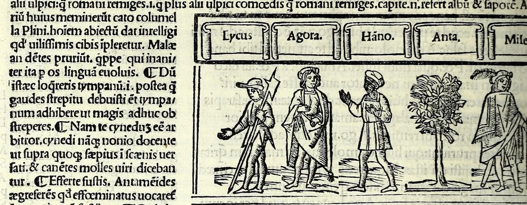 An illustration from M. Plauti linguae latinae principis comoediae XX recens ex collatione multorum codicum : q[ui] tum calamo scripti tum formulis excusi habeba[n]tur singulari diligentia recognitae : item eaedem comoediae o[mn]ibus fere locis co[m]mentationibus ornantur, 1511, leaf 492