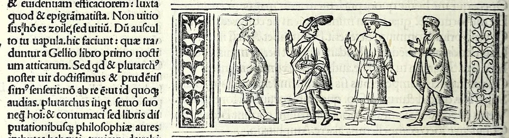 An illustration from M. Plauti linguae latinae principis comoediae XX recens ex collatione multorum codicum : q[ui] tum calamo scripti tum formulis excusi habeba[n]tur singulari diligentia recognitae : item eaedem comoediae o[mn]ibus fere locis co[m]mentationibus ornantur, 1511, leaf 70