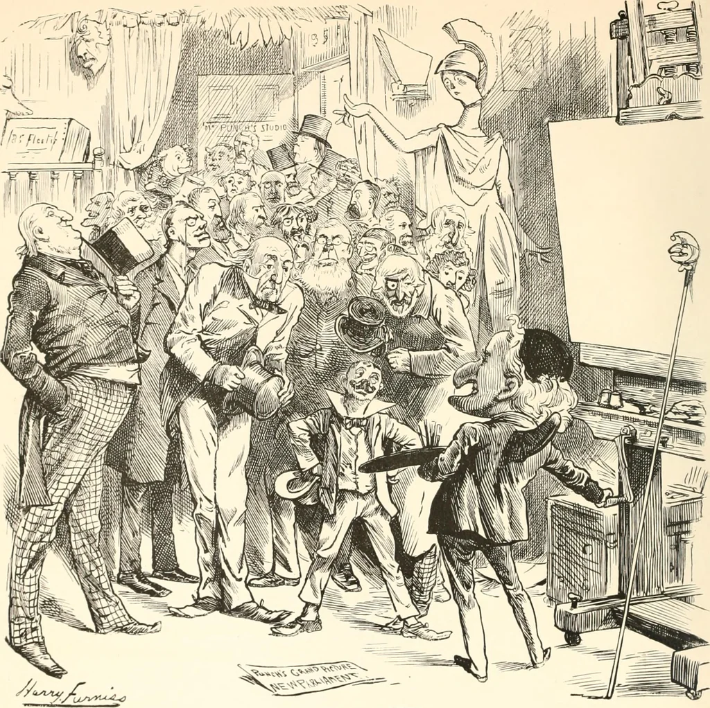 An illustration from M. P.'s in session, from Mr. Punch's parliamentary portrait gallery, 1889, leaf 9