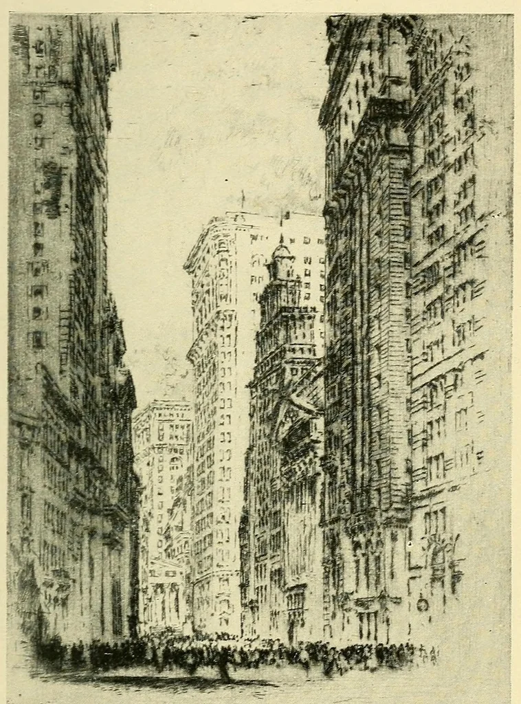 An illustration from Mr. Pennell's etchings of New York "skyscrapers", 1905, leaf 13