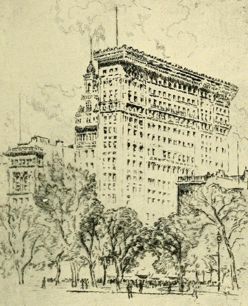An illustration from Mr. Pennell's etchings of New York "skyscrapers", 1905, leaf 19