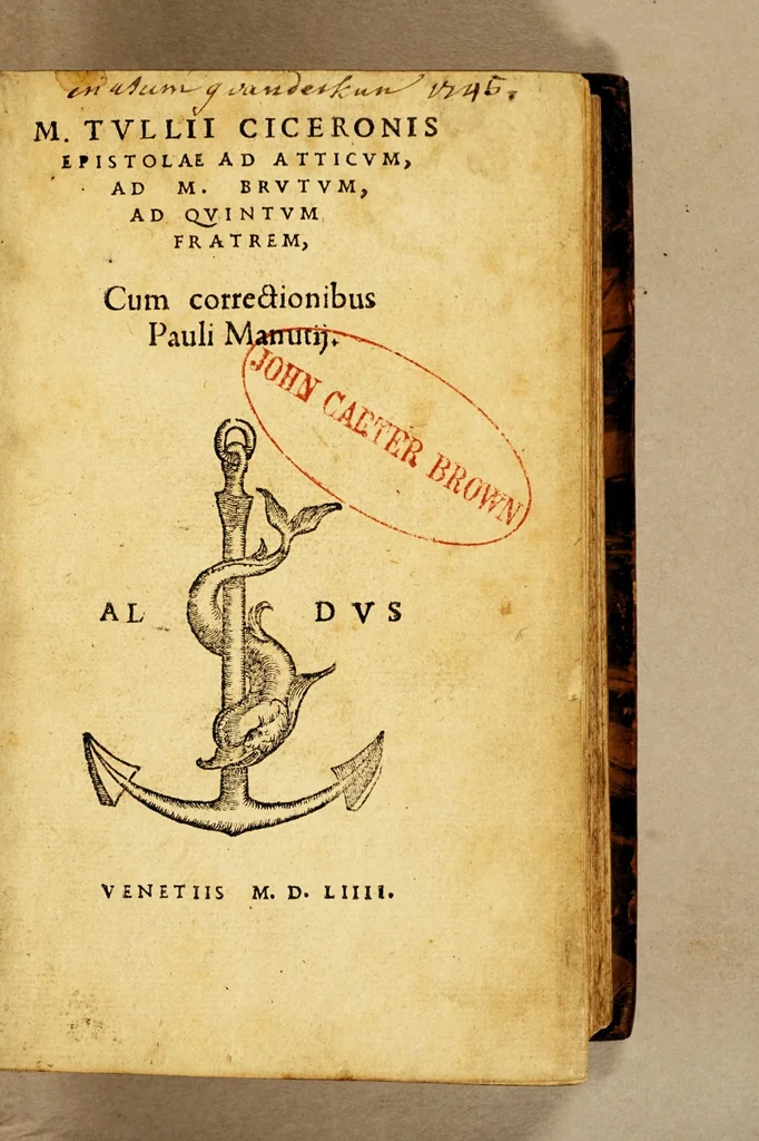 An illustration from M. Tulli Ciceronis Epistolae ad Atticum, ad. M. Brutum, ad Quintum fratrem, : cum correctionibus Pauli Manutij, 1555, leaf 7