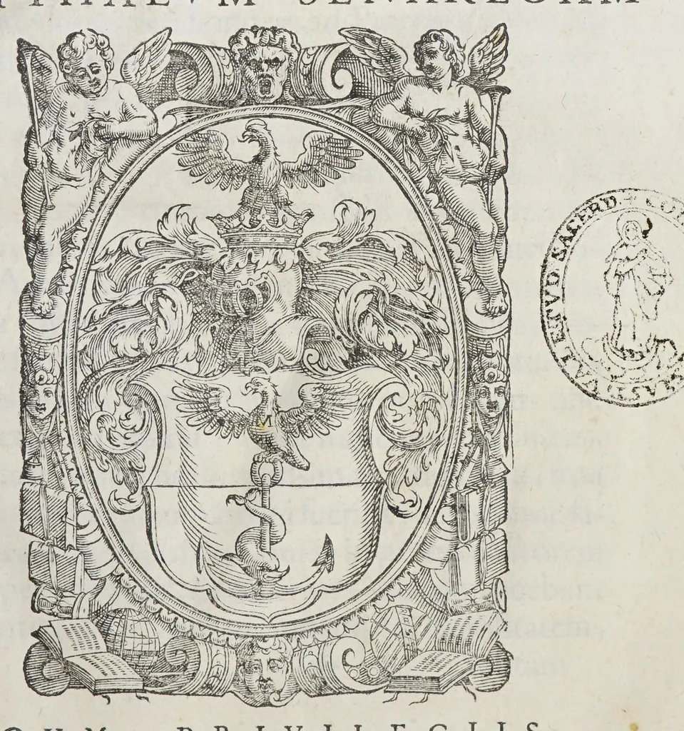 An illustration from M. Tullius Cicero Mannucciorum commentariis illustratus antiquaeq. lectioni restitutus, 1583, leaf 7
