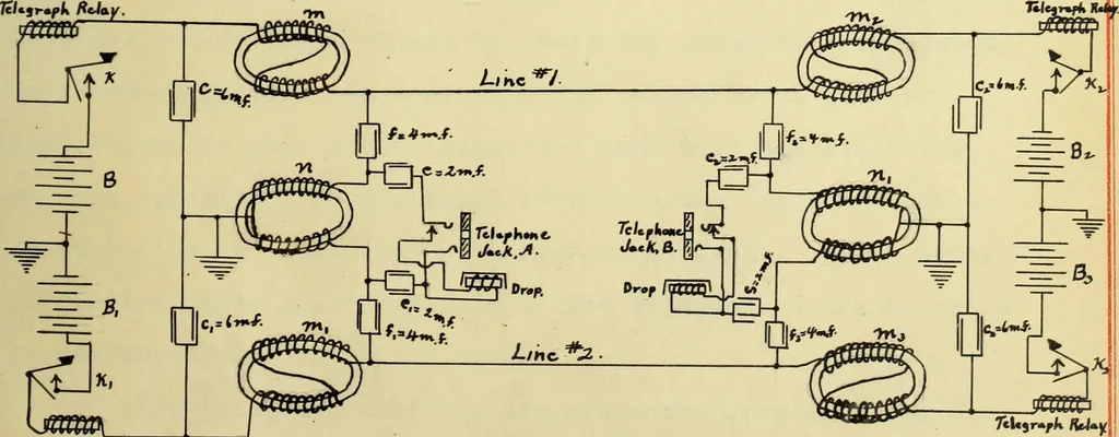 An illustration from Multiplex combinations for economic telegraphy and telephony, 1913, leaf 26