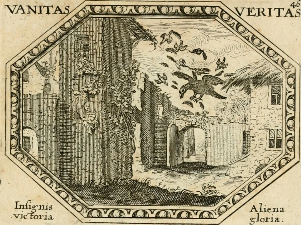 An illustration from Mundi lapis lydius, siue, Emblemata moralia nobilissimi viri D. Antonii A. Burgundia ... : in quibus vanitas per veritatem falsi accusatur & conuincitur, 1665, leaf 102