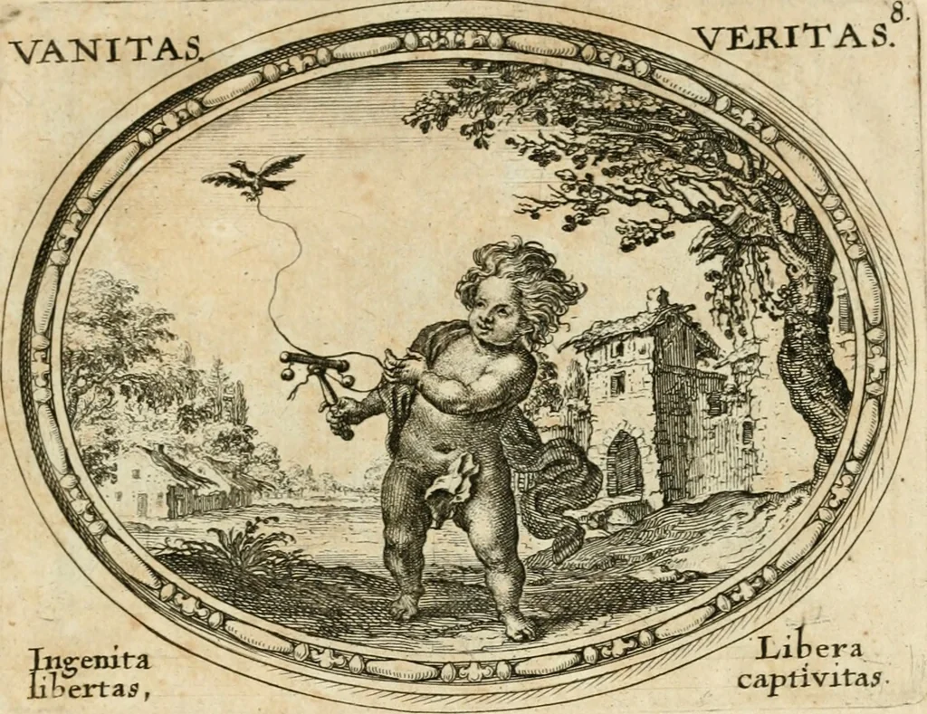 An illustration from Mundi lapis lydius, siue, Emblemata moralia nobilissimi viri D. Antonii A. Burgundia ... : in quibus vanitas per veritatem falsi accusatur & conuincitur, 1665, leaf 26