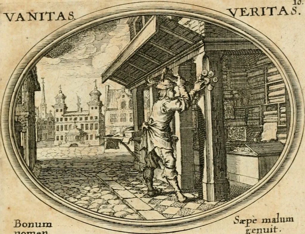 An illustration from Mundi lapis lydius, siue, Emblemata moralia nobilissimi viri D. Antonii A. Burgundia ... : in quibus vanitas per veritatem falsi accusatur & conuincitur, 1665, leaf 30