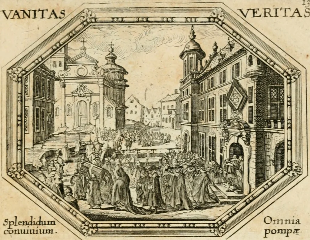 An illustration from Mundi lapis lydius, siue, Emblemata moralia nobilissimi viri D. Antonii A. Burgundia ... : in quibus vanitas per veritatem falsi accusatur & conuincitur, 1665, leaf 36