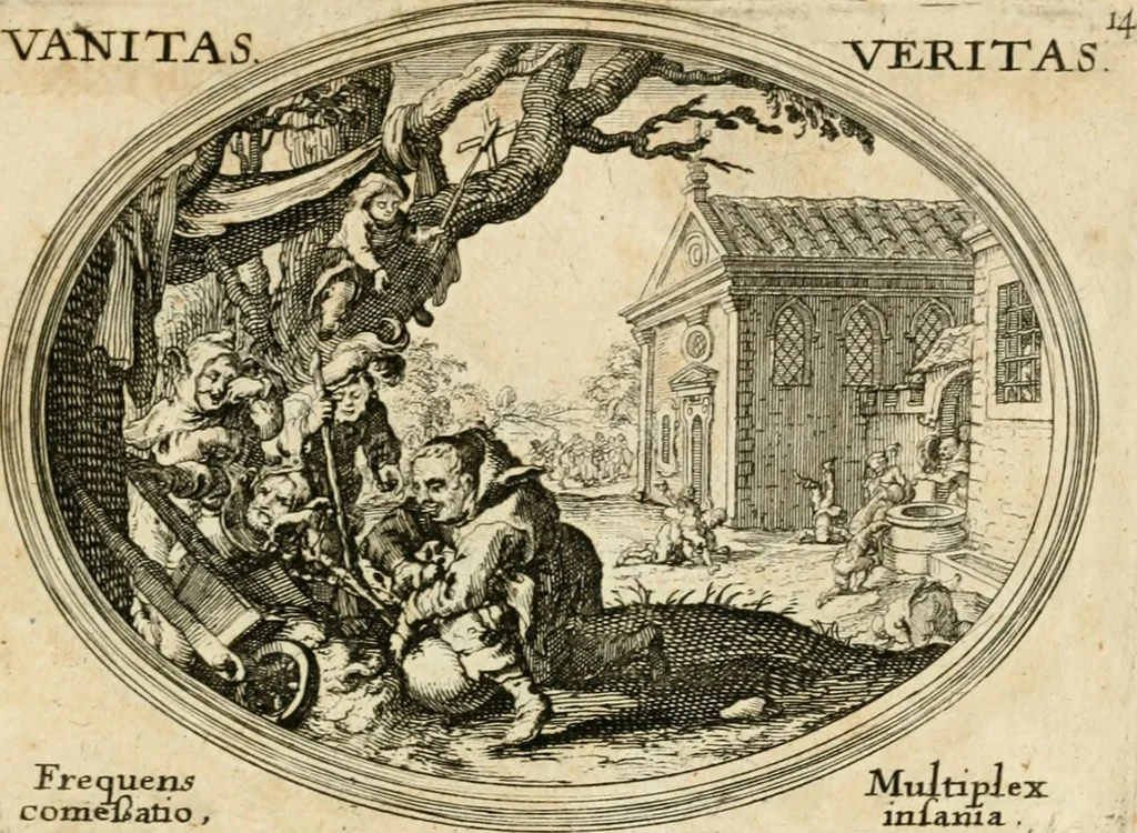 An illustration from Mundi lapis lydius, siue, Emblemata moralia nobilissimi viri D. Antonii A. Burgundia ... : in quibus vanitas per veritatem falsi accusatur & conuincitur, 1665, leaf 38