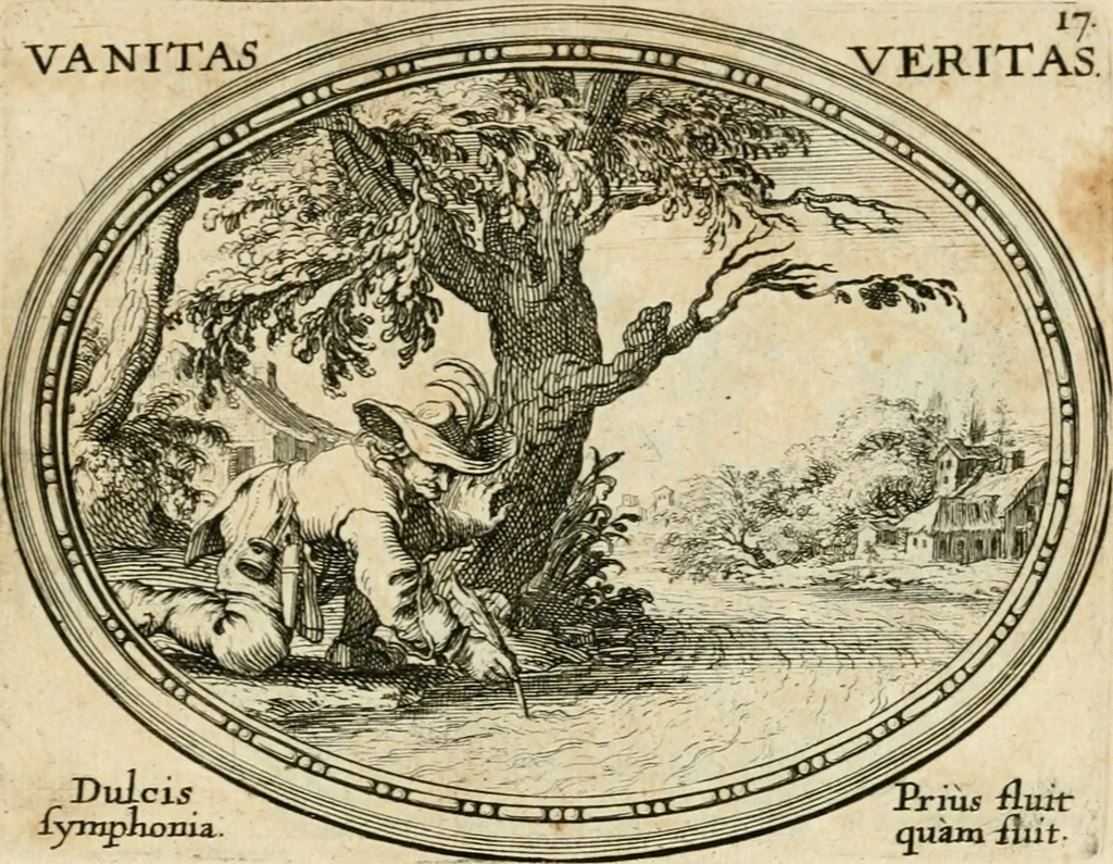 An illustration from Mundi lapis lydius, siue, Emblemata moralia nobilissimi viri D. Antonii A. Burgundia ... : in quibus vanitas per veritatem falsi accusatur & conuincitur, 1665, leaf 44