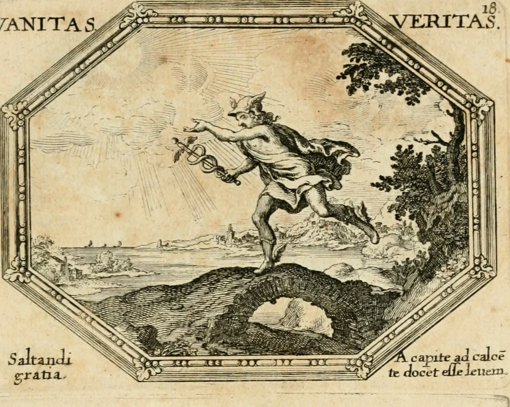 An illustration from Mundi lapis lydius, siue, Emblemata moralia nobilissimi viri D. Antonii A. Burgundia ... : in quibus vanitas per veritatem falsi accusatur & conuincitur, 1665, leaf 46