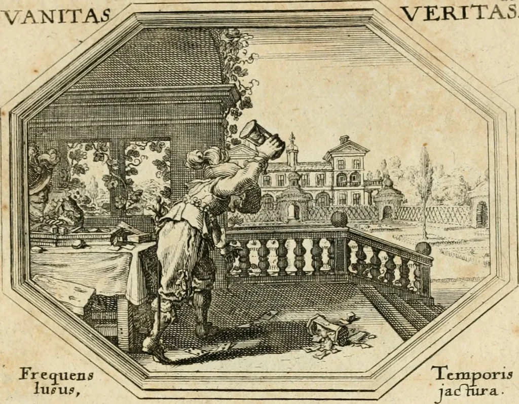 An illustration from Mundi lapis lydius, siue, Emblemata moralia nobilissimi viri D. Antonii A. Burgundia ... : in quibus vanitas per veritatem falsi accusatur & conuincitur, 1665, leaf 50