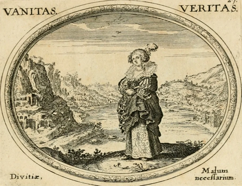 An illustration from Mundi lapis lydius, siue, Emblemata moralia nobilissimi viri D. Antonii A. Burgundia ... : in quibus vanitas per veritatem falsi accusatur & conuincitur, 1665, leaf 64
