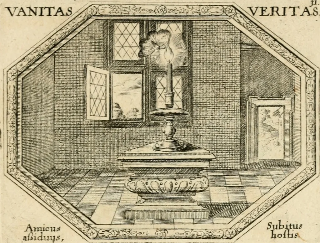 An illustration from Mundi lapis lydius, siue, Emblemata moralia nobilissimi viri D. Antonii A. Burgundia ... : in quibus vanitas per veritatem falsi accusatur & conuincitur, 1665, leaf 72