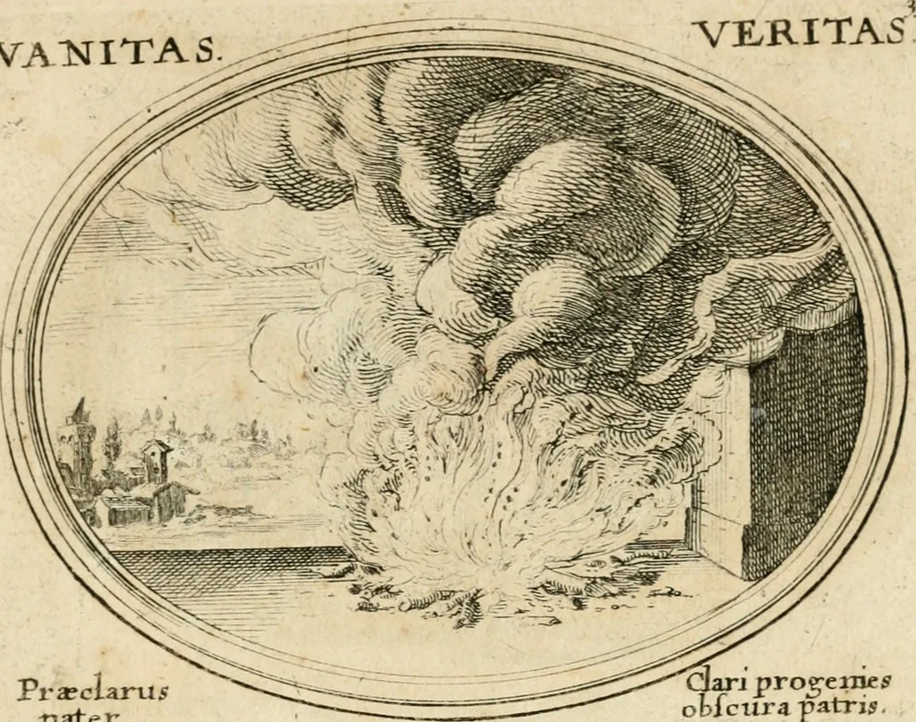 An illustration from Mundi lapis lydius, siue, Emblemata moralia nobilissimi viri D. Antonii A. Burgundia ... : in quibus vanitas per veritatem falsi accusatur & conuincitur, 1665, leaf 76