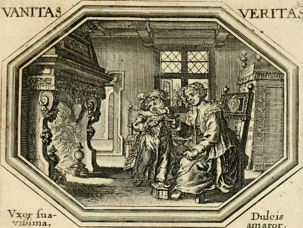 An illustration from Mundi lapis lydius, siue, Emblemata moralia nobilissimi viri D. Antonii A. Burgundia ... : in quibus vanitas per veritatem falsi accusatur & conuincitur, 1665, leaf 82