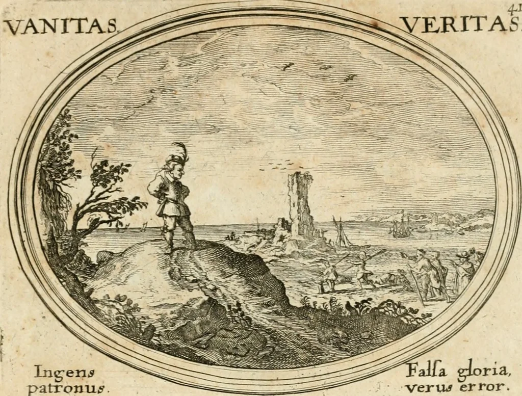 An illustration from Mundi lapis lydius, siue, Emblemata moralia nobilissimi viri D. Antonii A. Burgundia ... : in quibus vanitas per veritatem falsi accusatur & conuincitur, 1665, leaf 92