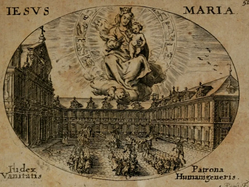 An illustration from Mundi lapis lydius, siue, Emblemata moralia nobilissimi viri D. Antonii A. Burgundia quondam Archidiaconi Brugensis : in quibus vanitas per veritatem falsi accusatur & conuincitur, 1665, leaf 110