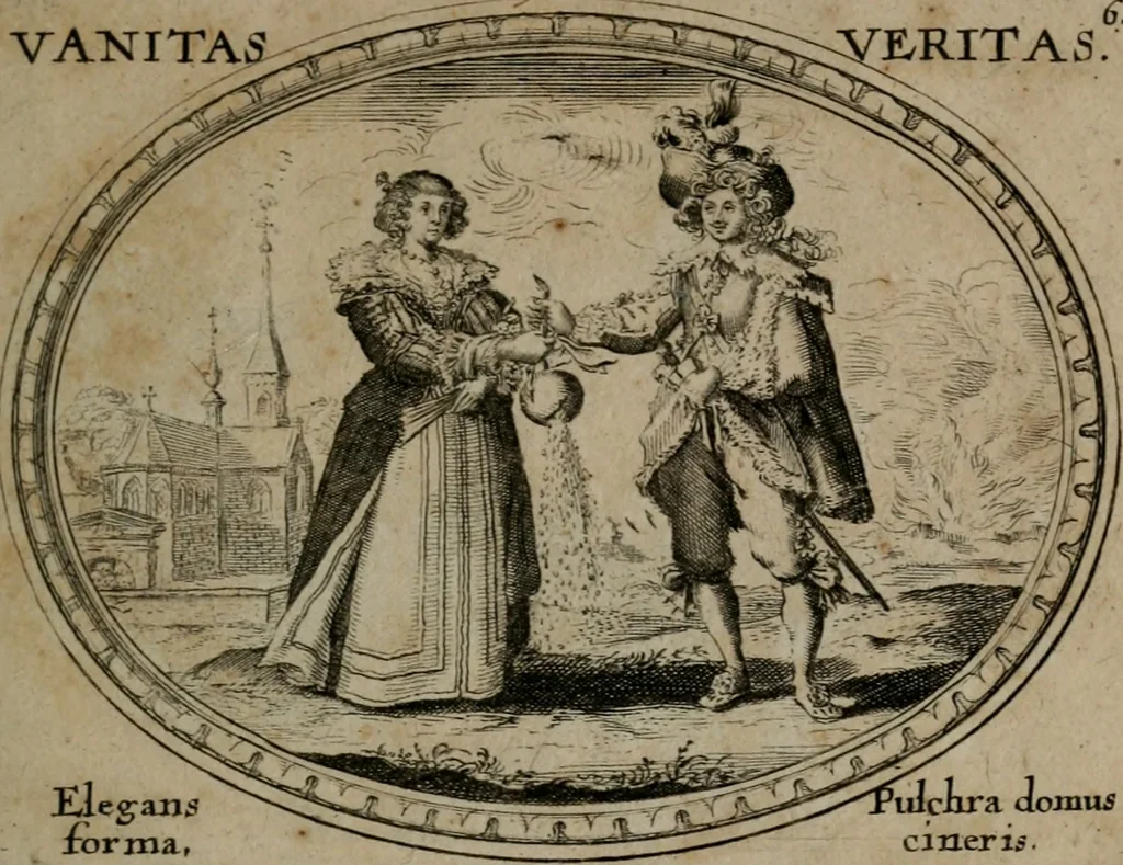 An illustration from Mundi lapis lydius, siue, Emblemata moralia nobilissimi viri D. Antonii A. Burgundia quondam Archidiaconi Brugensis : in quibus vanitas per veritatem falsi accusatur & conuincitur, 1665, leaf 20