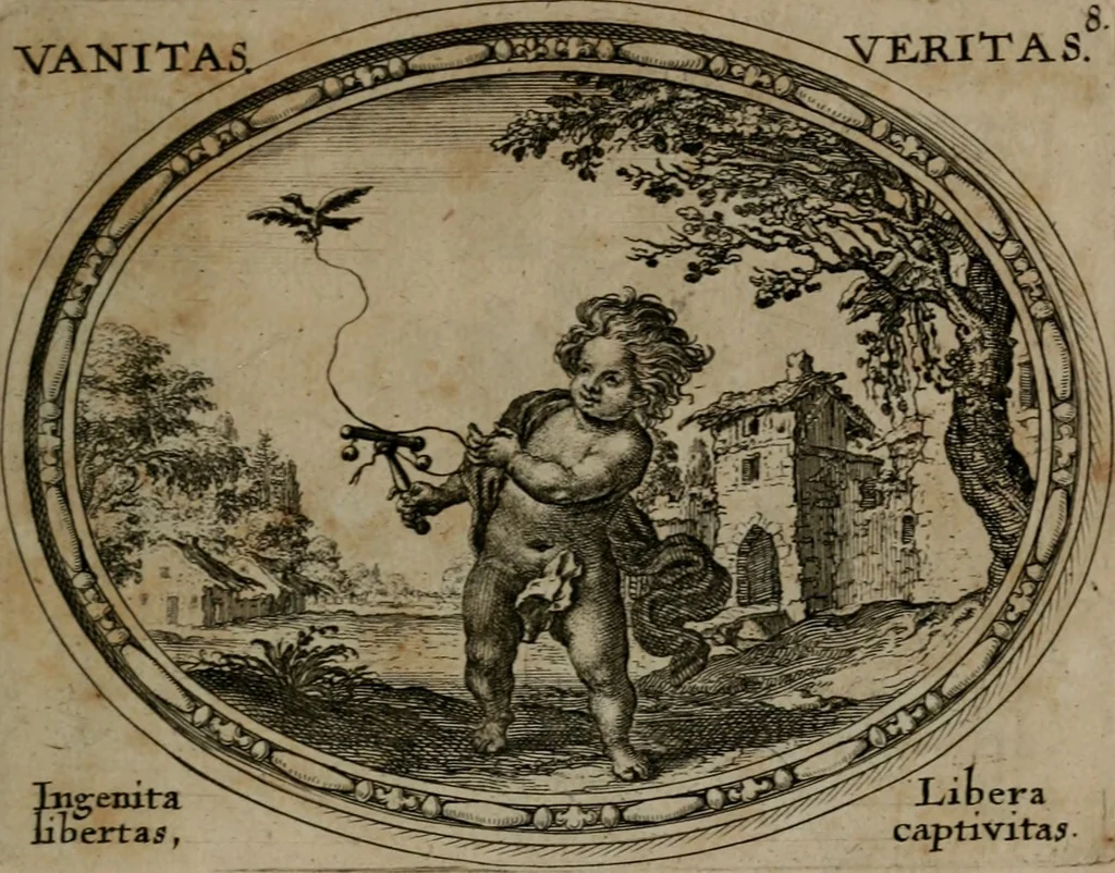 An illustration from Mundi lapis lydius, siue, Emblemata moralia nobilissimi viri D. Antonii A. Burgundia quondam Archidiaconi Brugensis : in quibus vanitas per veritatem falsi accusatur & conuincitur, 1665, leaf 24