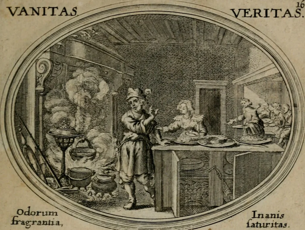 An illustration from Mundi lapis lydius, siue, Emblemata moralia nobilissimi viri D. Antonii A. Burgundia quondam Archidiaconi Brugensis : in quibus vanitas per veritatem falsi accusatur & conuincitur, 1665, leaf 40