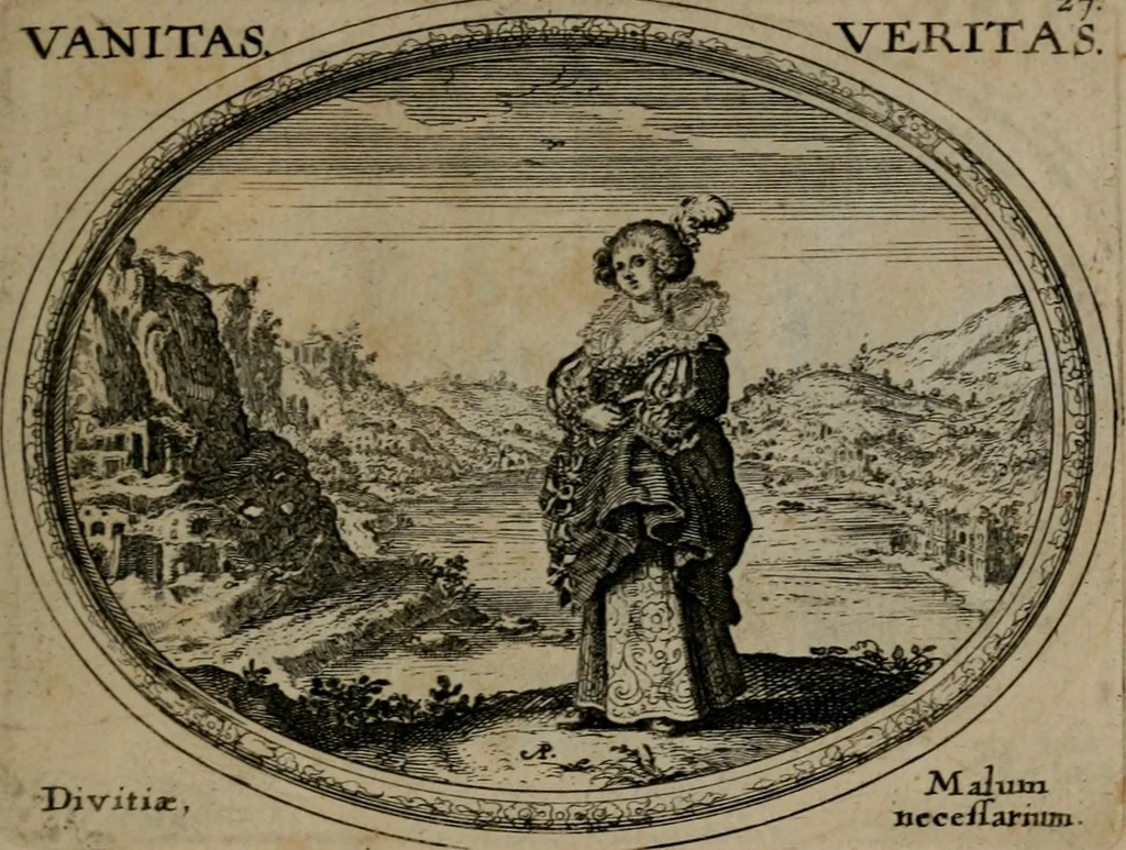 An illustration from Mundi lapis lydius, siue, Emblemata moralia nobilissimi viri D. Antonii A. Burgundia quondam Archidiaconi Brugensis : in quibus vanitas per veritatem falsi accusatur & conuincitur, 1665, leaf 62