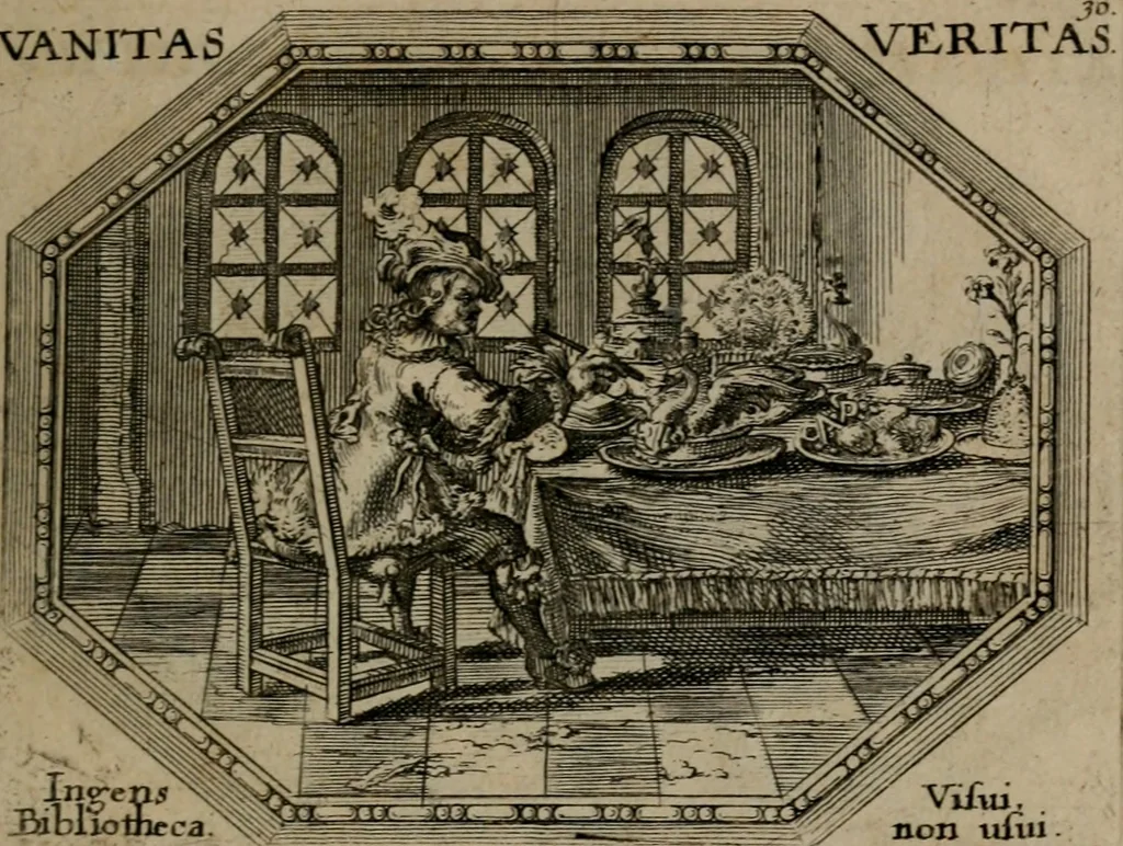 An illustration from Mundi lapis lydius, siue, Emblemata moralia nobilissimi viri D. Antonii A. Burgundia quondam Archidiaconi Brugensis : in quibus vanitas per veritatem falsi accusatur & conuincitur, 1665, leaf 68