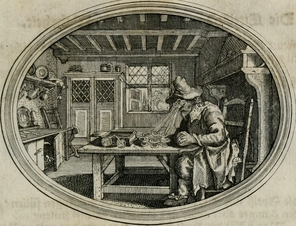 An illustration from Mundi lapis Lydius, oder, Der Welt Probier-Stein : das ist, Emblematische Sitten-Lehren, 1712, leaf 64