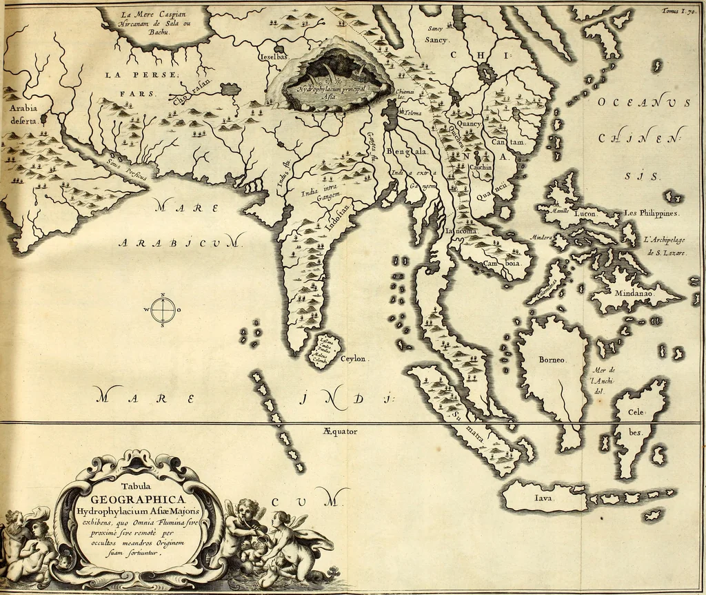 An illustration from Mundus Subterraneus, in XII libros digestus; quo divinum subterrestris mundi opificium, mira ergasteriorum naturæ in eo distributio, verbo pantámorphou Protei regnum, universæ denique naturæ majestas, 1665, leaf 114