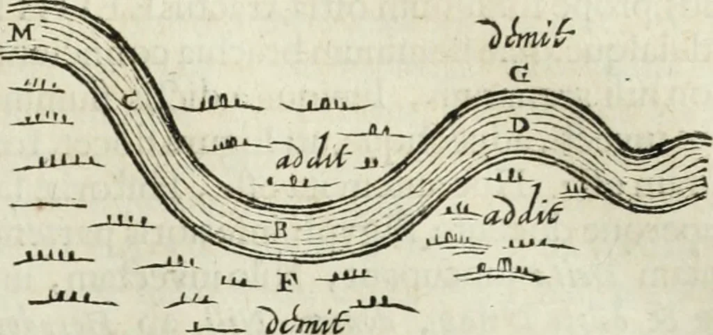 An illustration from Mundus Subterraneus, in XII libros digestus; quo divinum subterrestris mundi opificium, mira ergasteriorum naturæ in eo distributio, verbo pantámorphou Protei regnum, universæ denique naturæ majestas, 1665, leaf 128