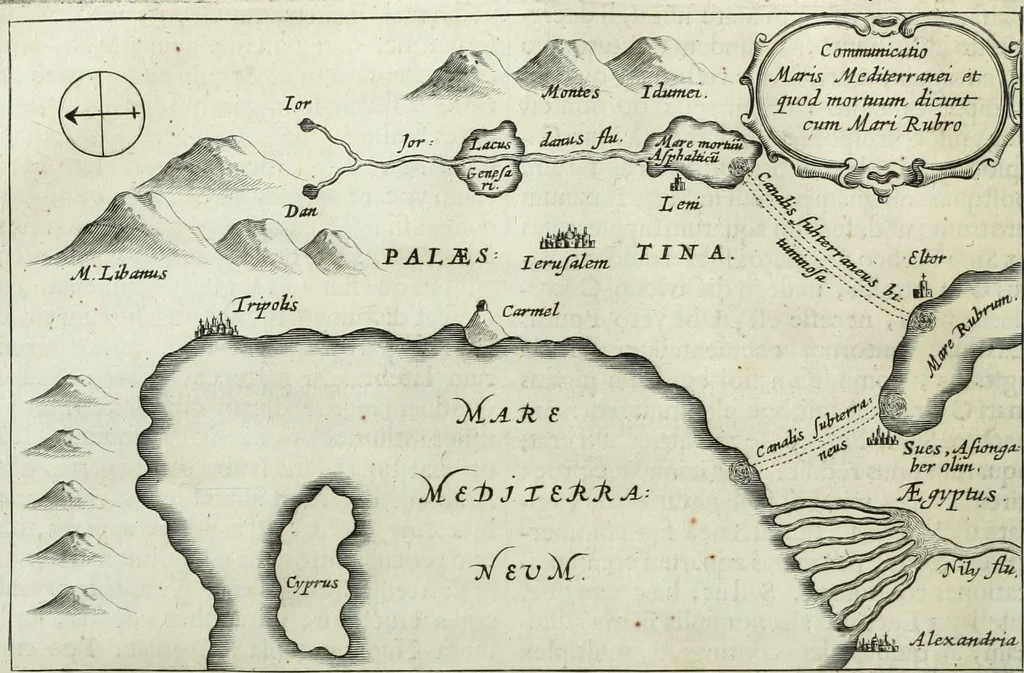 An illustration from Mundus Subterraneus, in XII libros digestus; quo divinum subterrestris mundi opificium, mira ergasteriorum naturæ in eo distributio, verbo pantámorphou Protei regnum, universæ denique naturæ majestas, 1665, leaf 137