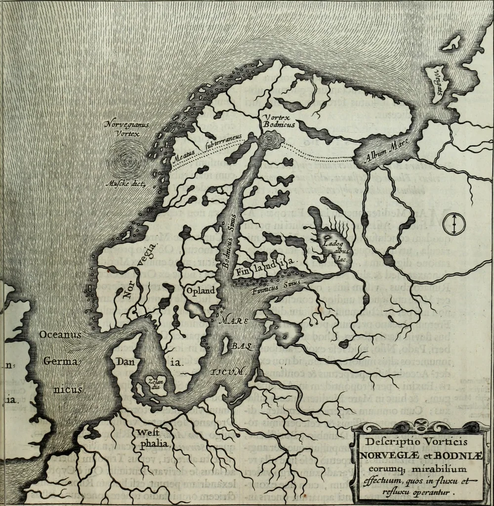 An illustration from Mundus Subterraneus, in XII libros digestus; quo divinum subterrestris mundi opificium, mira ergasteriorum naturæ in eo distributio, verbo pantámorphou Protei regnum, universæ denique naturæ majestas, 1665, leaf 204